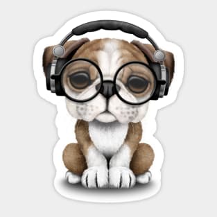 English Bulldog Puppy Dj Wearing Headphones and Glasses Sticker